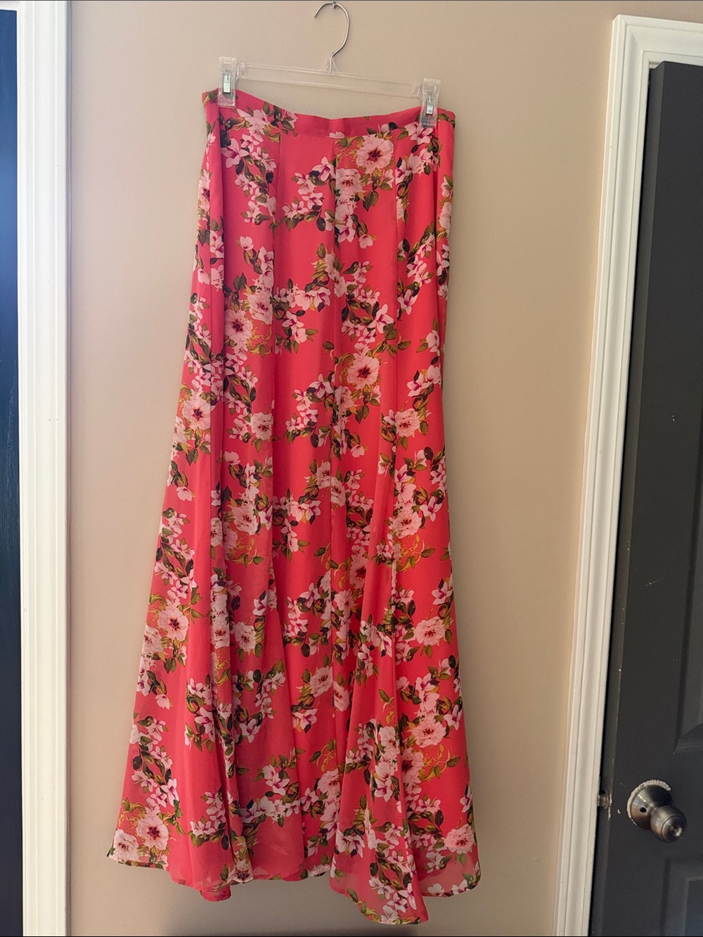 eva mendes for New York & Company Coral Pink Floral Maxi Skirt